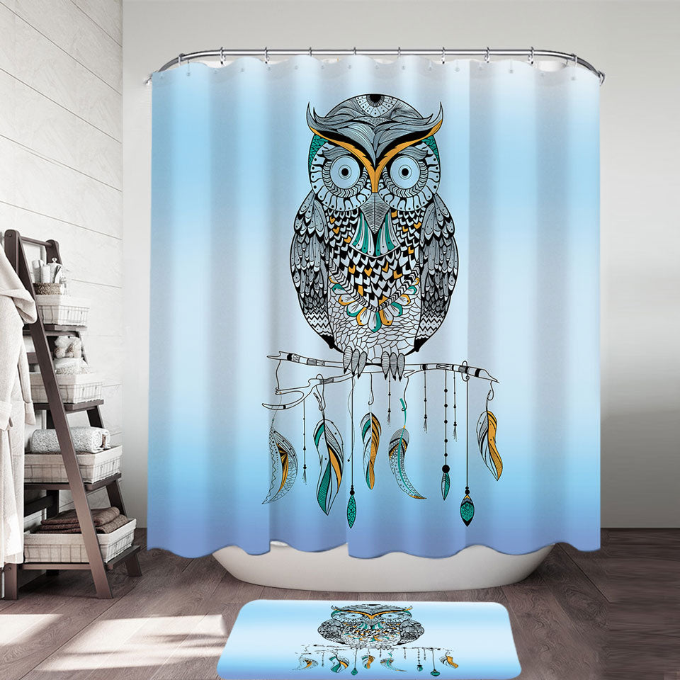 Light Blue Shower Curtains Native Owl