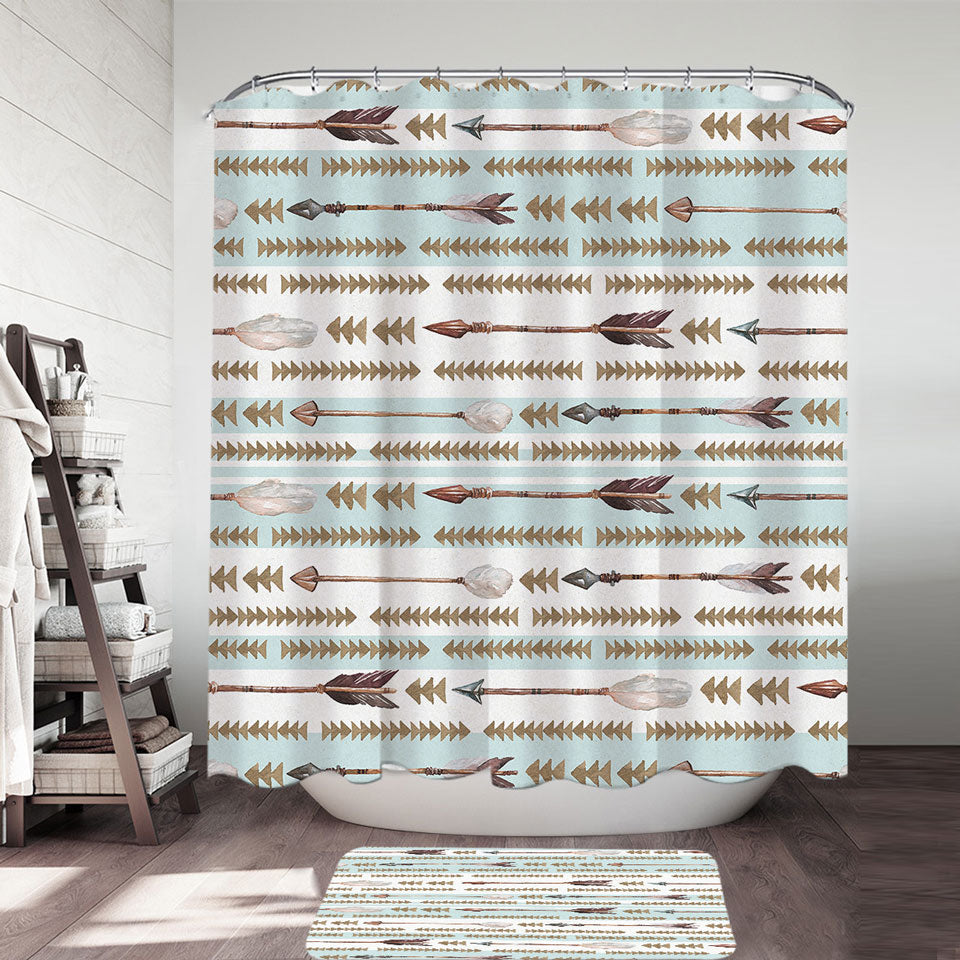 Light Blue Stripes Fabric Shower Curtains Arrows Design