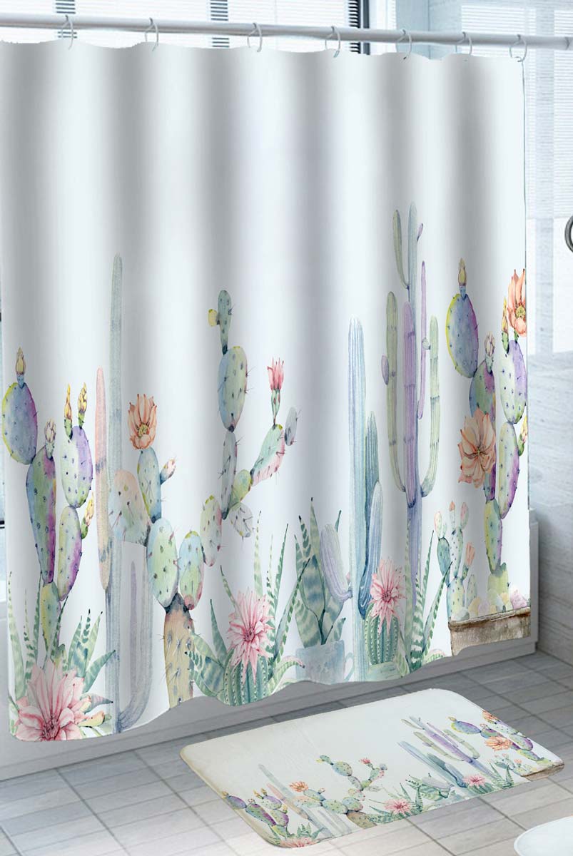 Light Colored Painted Cactus Shower Curtains