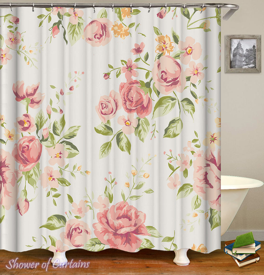 Light Pink Floral Shower Curtain