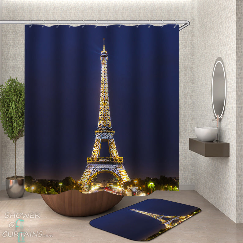 Lit Eiffel Tower Shower Curtain