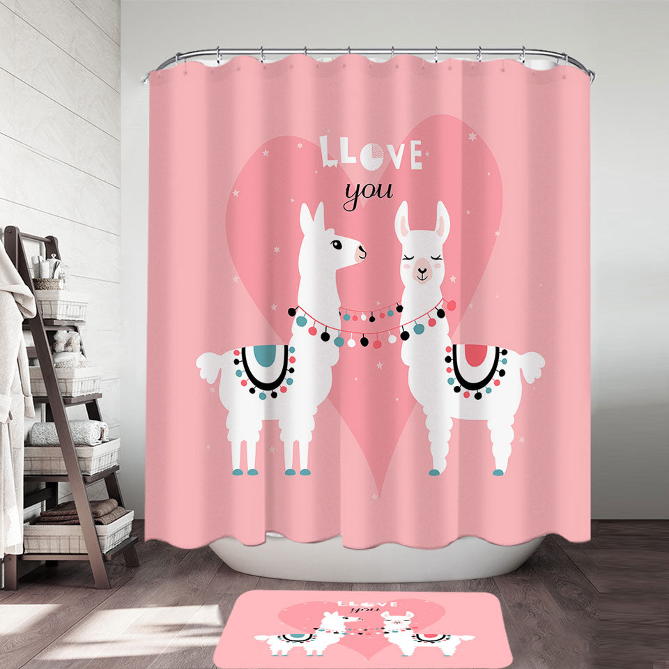 Llama Shower Curtain Llove You_ Cute Llamas Love
