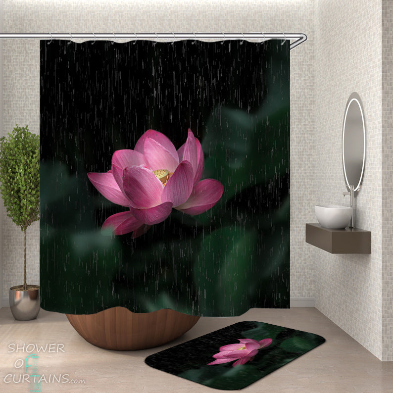 Lotus Shower Curtain - Flower Shower Curtain and Bath Mat