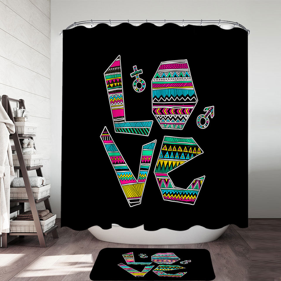 Love Multi Colored Retro Shower Curtain