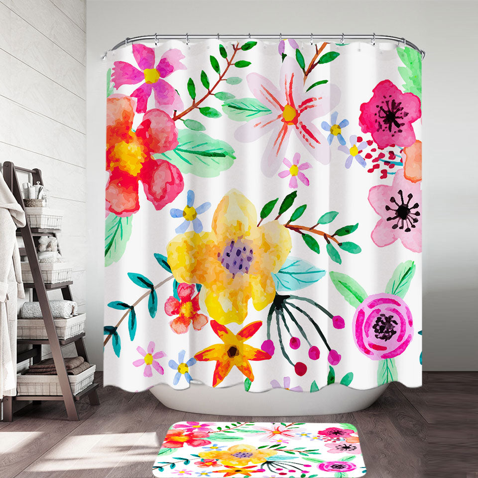 Lovely Fabric Shower Curtains with Modest Painting Colorful Flowers