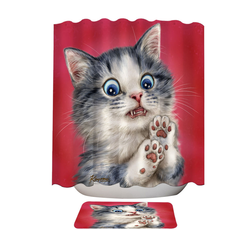Lovely Shower Curtains and Bathroom Rugs Baby Blue Eyes Scared Cat
