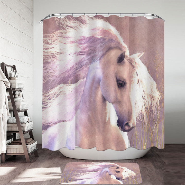 Lovely White Horse Shower Curtain