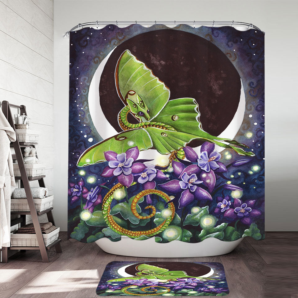 Luna Lights Dragon Flowers and the Moon Shower Curtain
