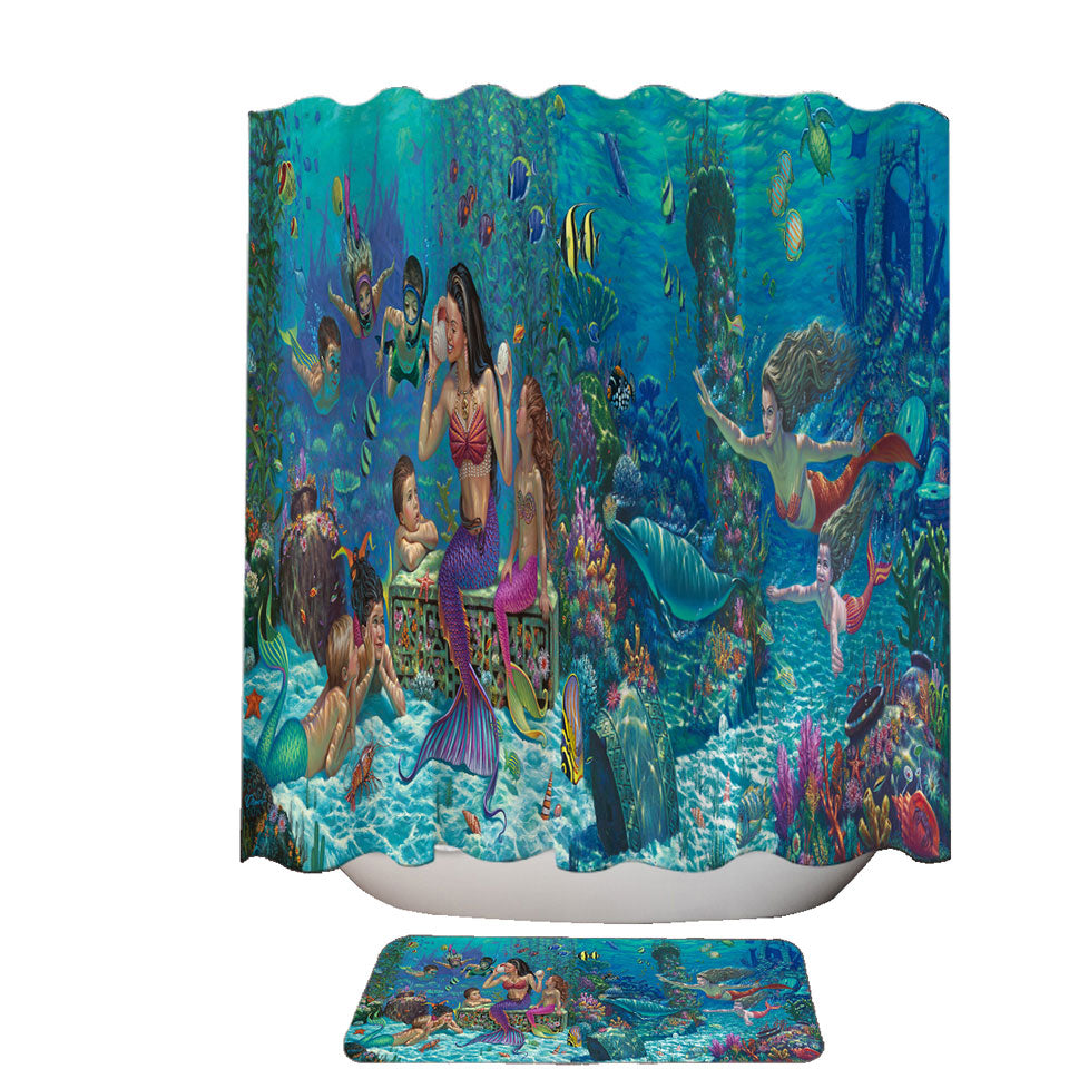 Magical Underwater Art the Mermaids Fabric Shower Curtains