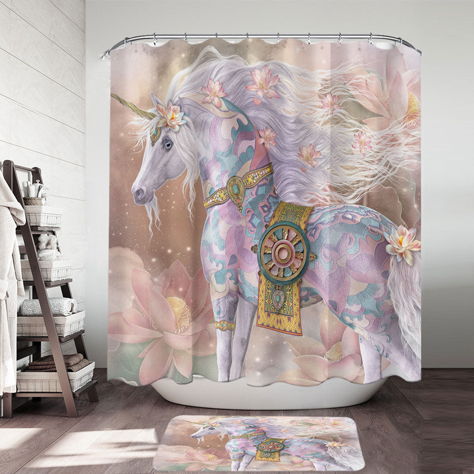 Magical Unicorn Art Pinkish Lotus Blossom Shower Curtain