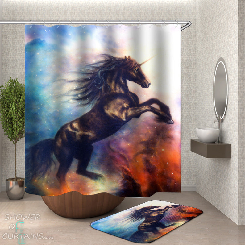 Magical Black Unicorn Shower Curtain
