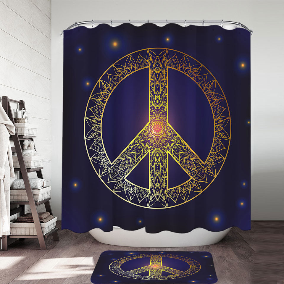 Mandala Pattern Yellow Peace Sign Shower Curtain