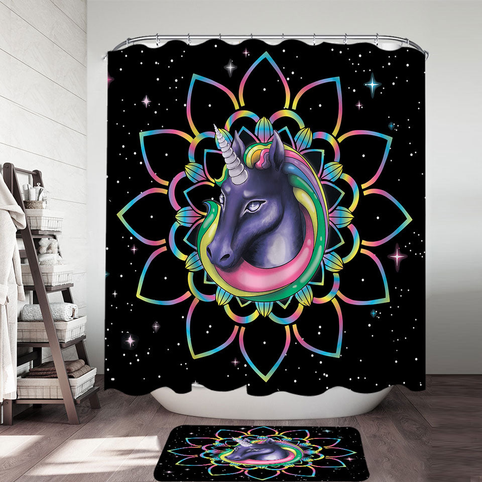 Mandala Unicorn in Space Unique Shower Curtains