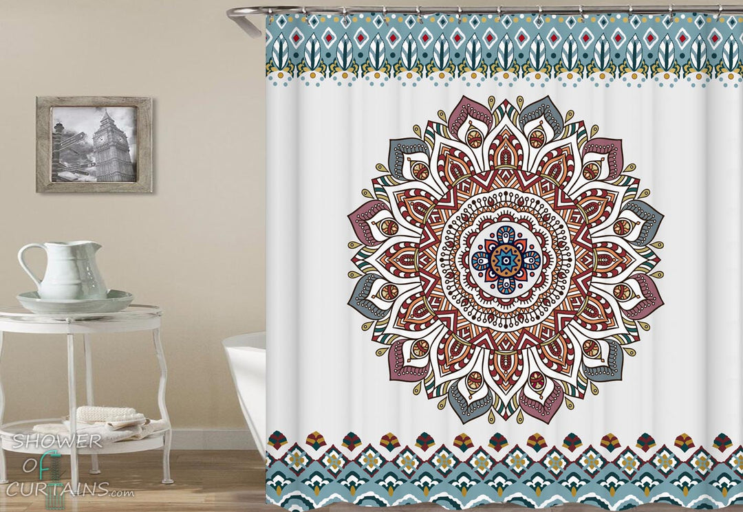 Mandala Shower Curtains - Multi Colored Oriental Mandala Bsthroom Decor