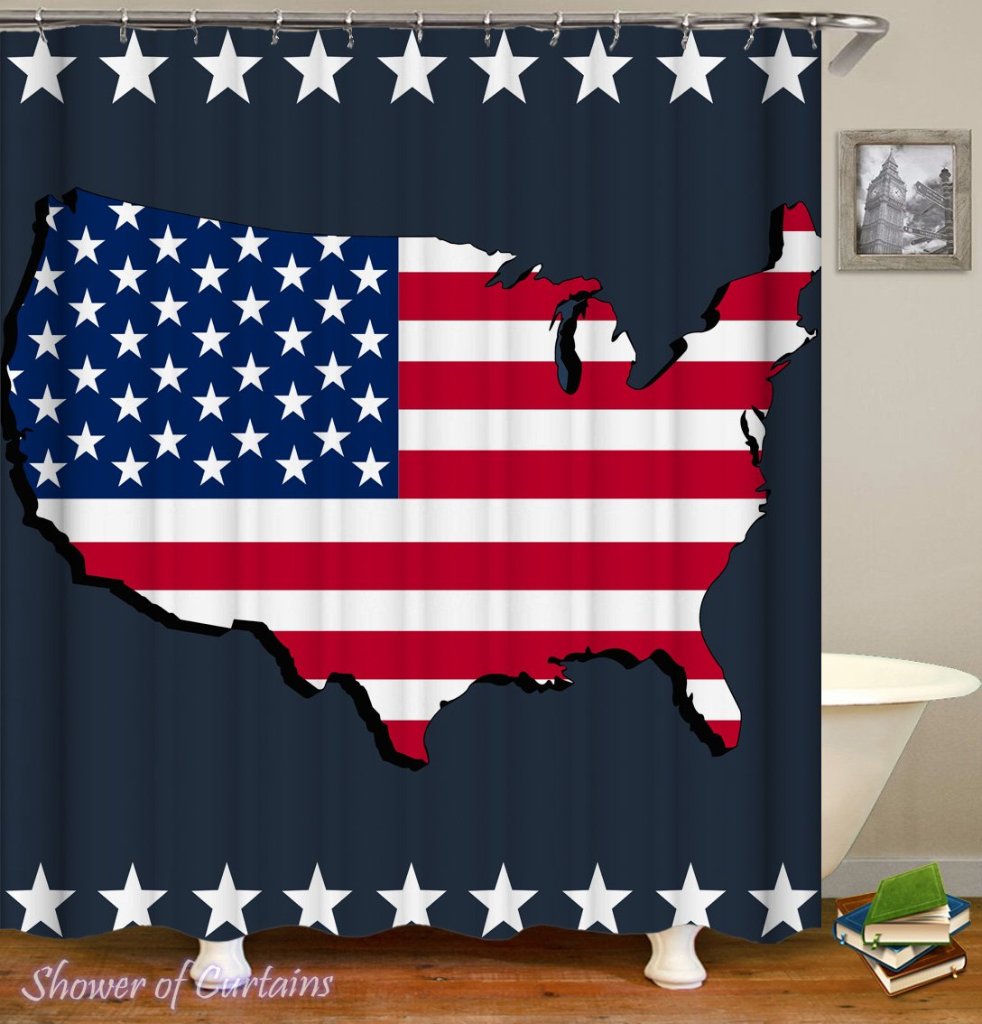Map Embossed American Flag Shower Curtain