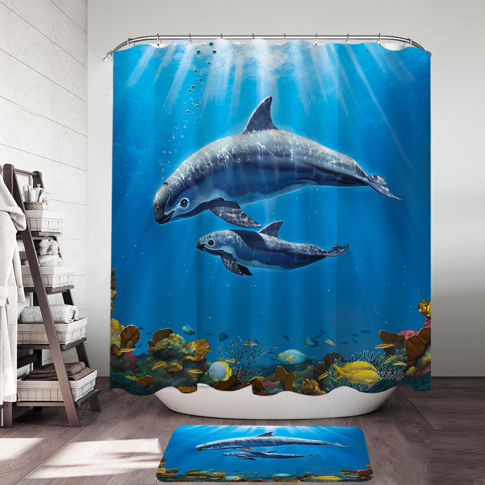 Marine Life Art Coral and Vaquita Shower Curtain