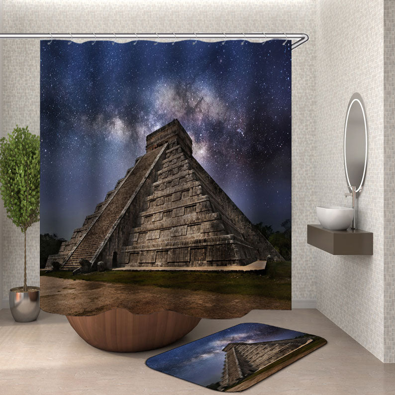 Maya Pyramid Shower Curtain Mayan Temple under the Night Sky