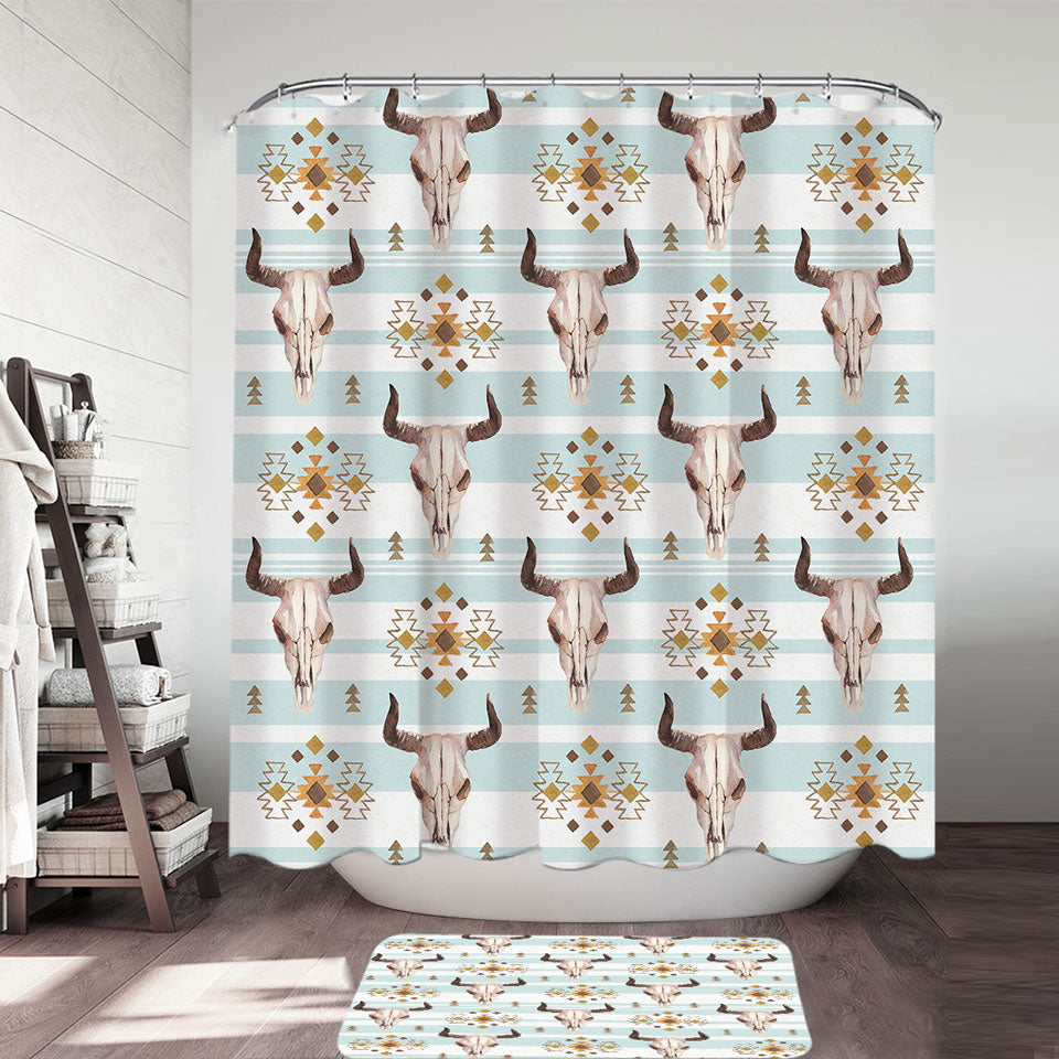 Mens Shower Curtains Bull Skull Pattern