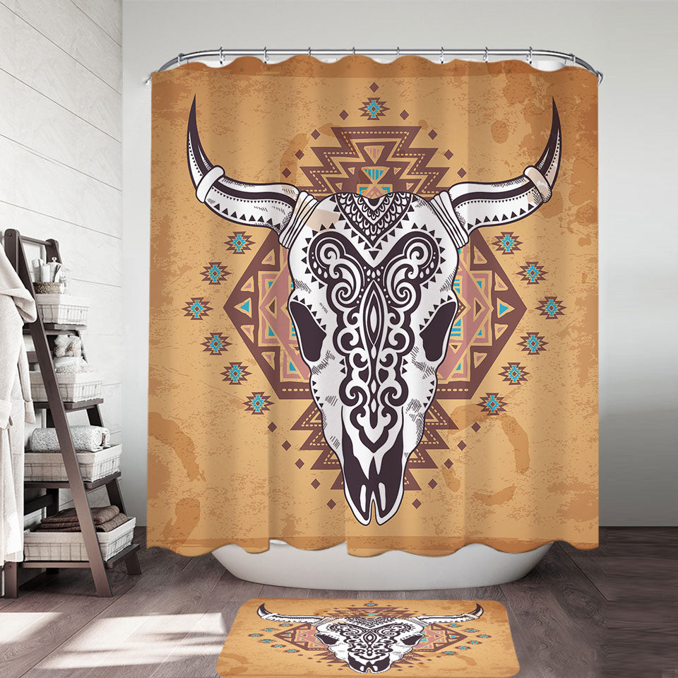 Mens Shower Curtains Indian Bull Skull Bathroom Decor