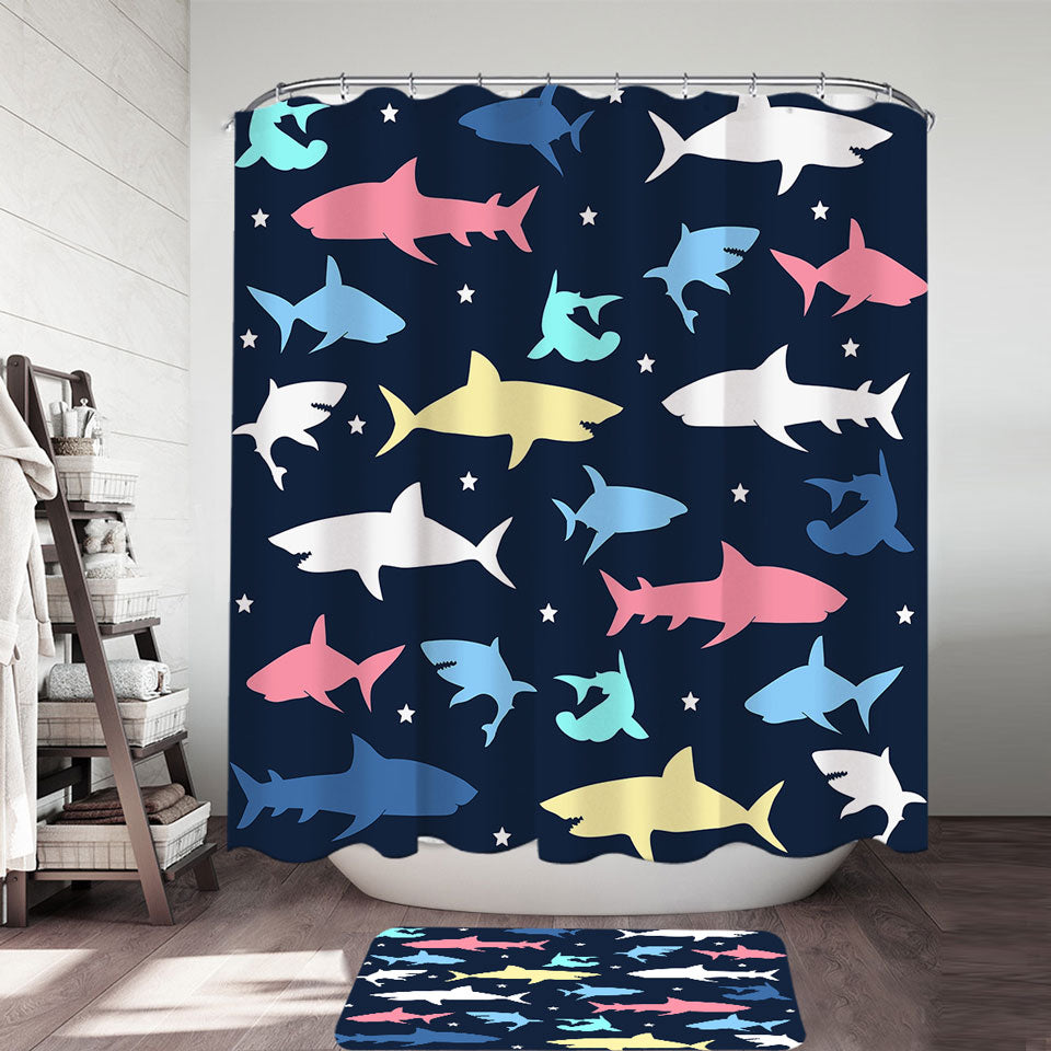 Mens Shower Curtains Multi Colored Sharks