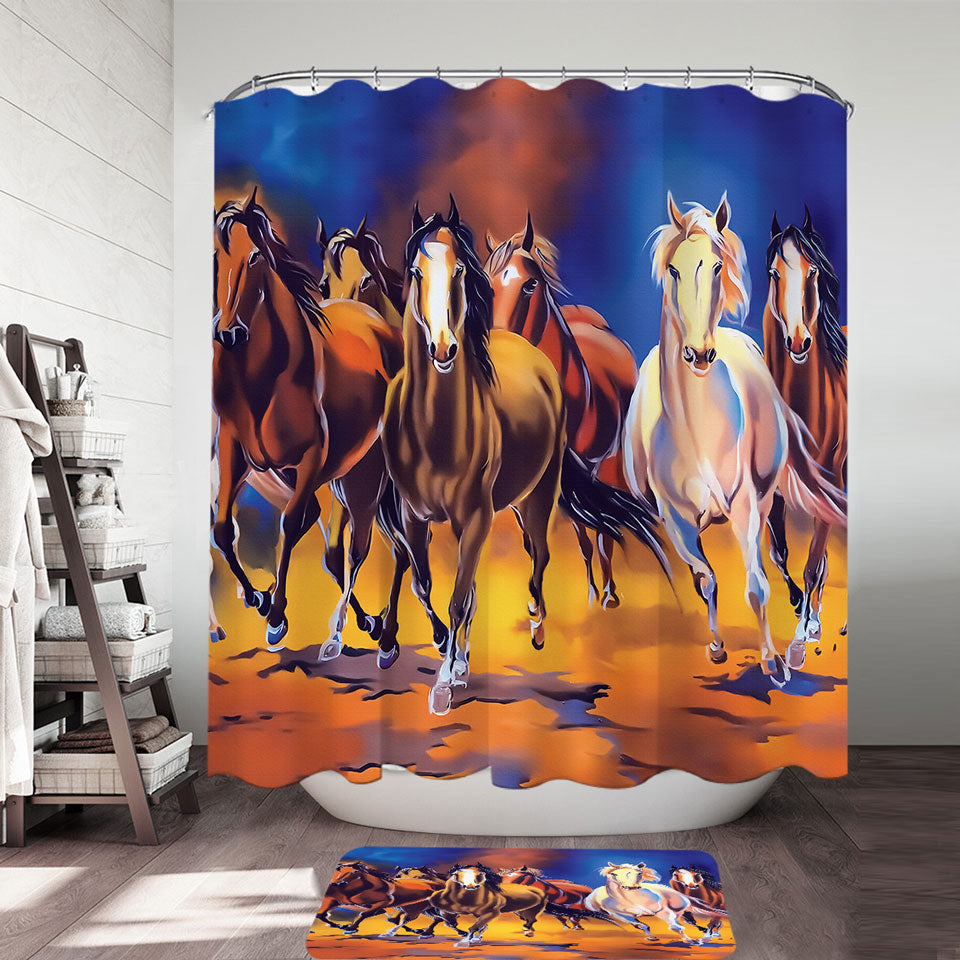Mens Shower Curtains Running Horses Art