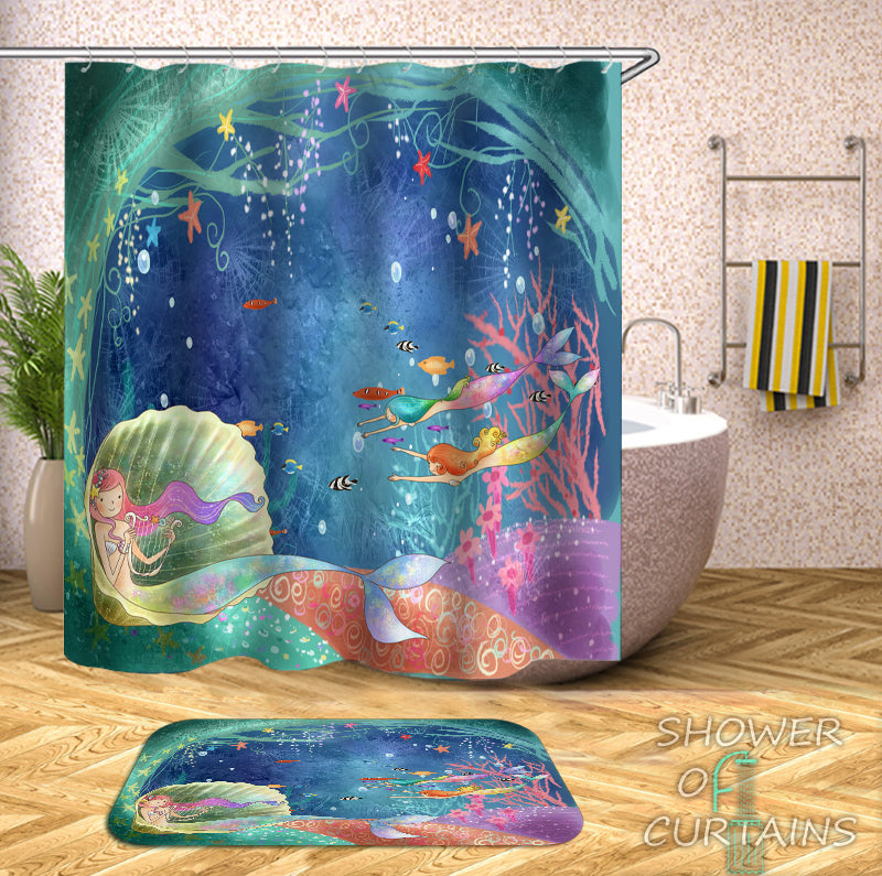 Mermaid Shower Curtain - Mermaids Under The Sea