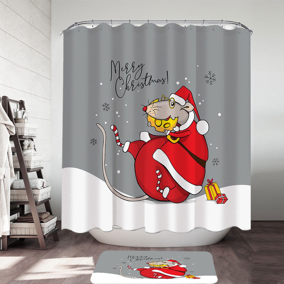 Merry Christmas Shower Curtains Funny Rat Santa Claus Shower Curtain