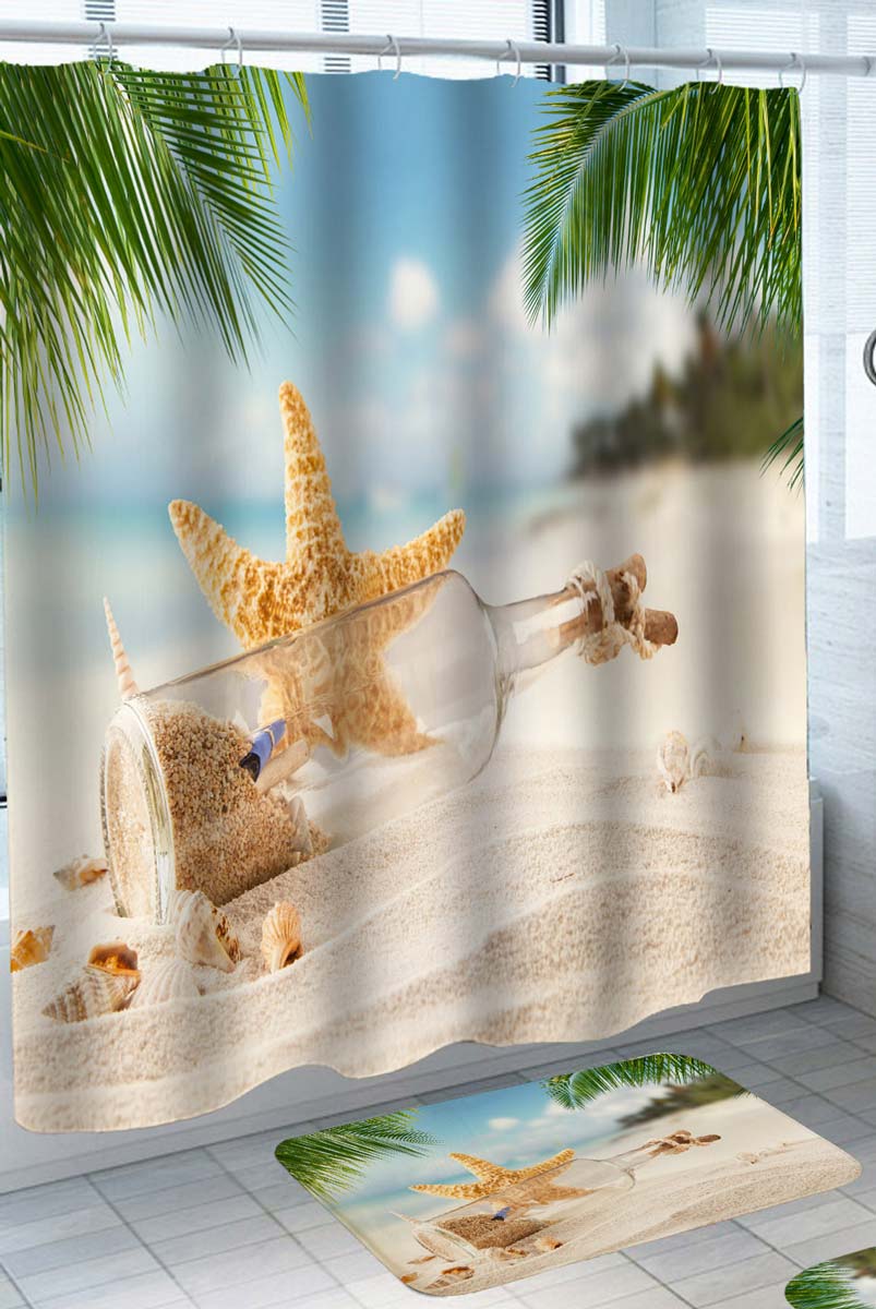 Message in a Bottle and Starfish on the Beach Shower Curtain