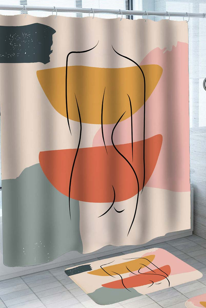 Mid Century Art Woman Body Shower Curtain