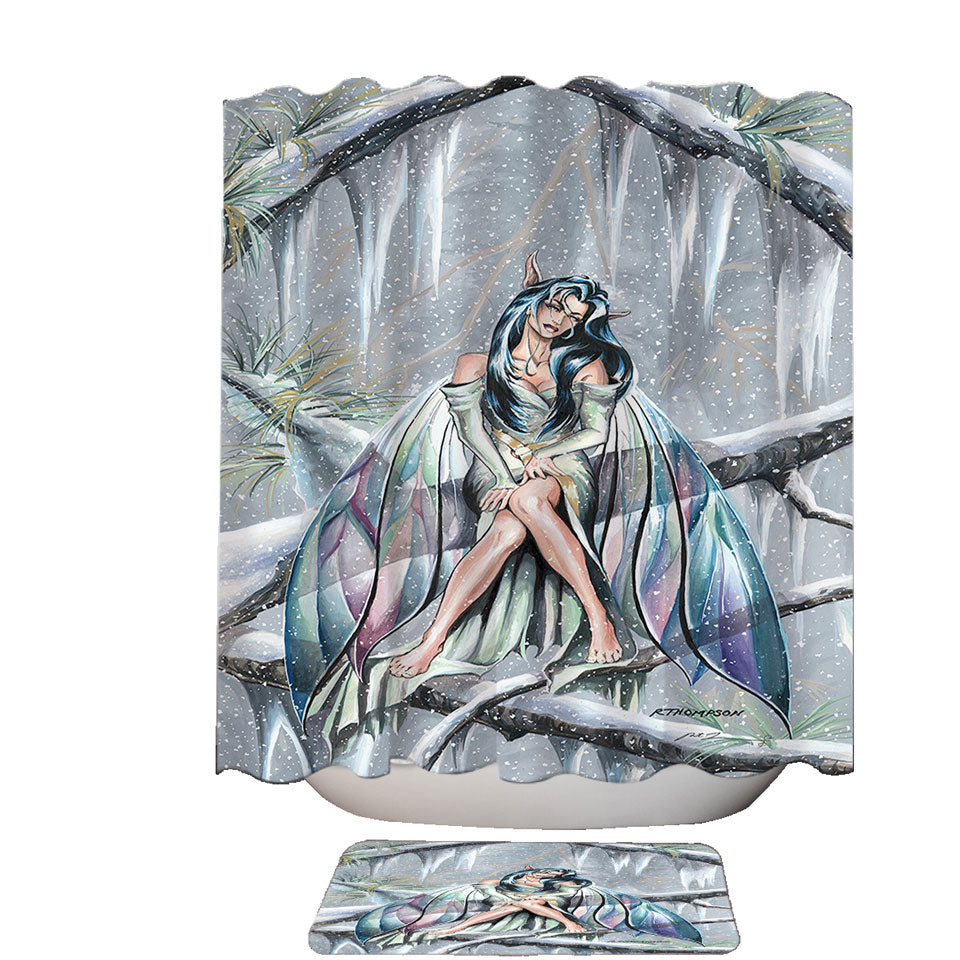 Midwinters Dream Snowy Forest Fairy Shower Curtains