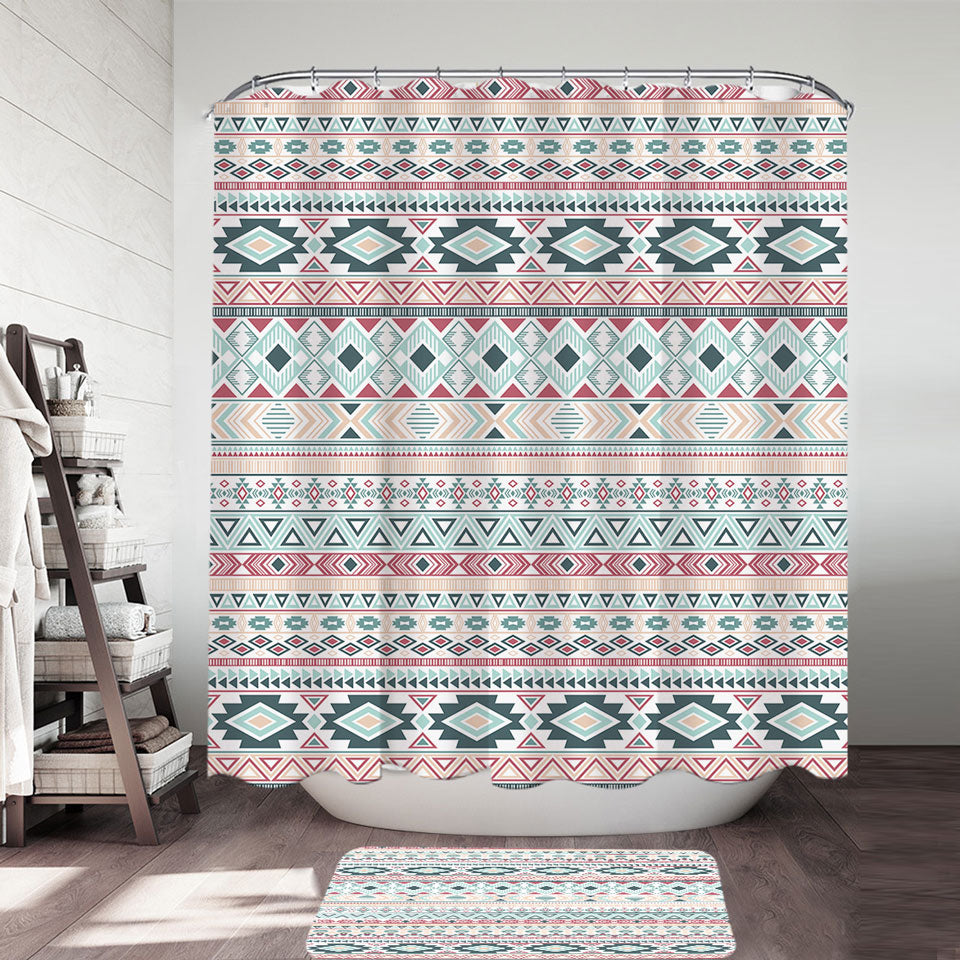 Mint Hues Aztec Stripes Shower Curtains