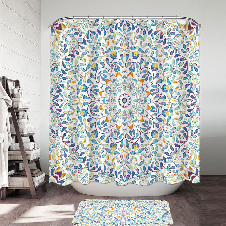 Modern Shower Curtains Blue Green Orange Leaf Circle