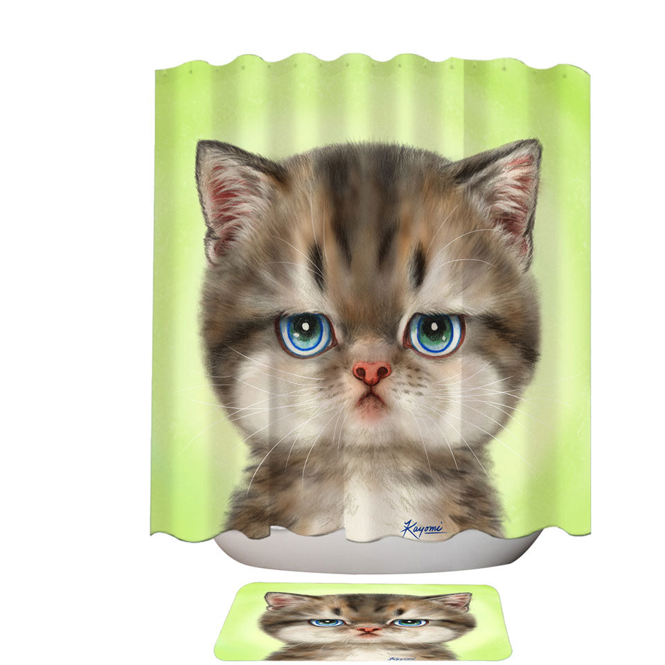 Modern Shower Curtains with Adorable Cats Displeased Puffy Kitten
