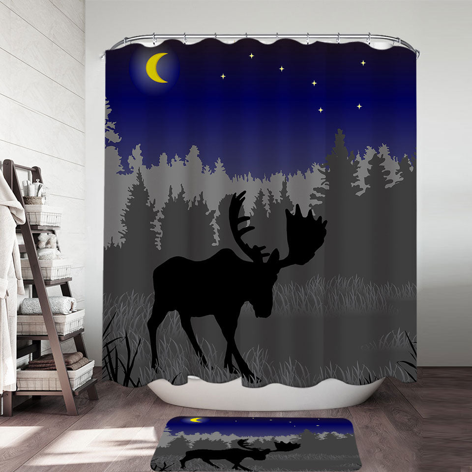 Moon Light Moose Animal Shower Curtain