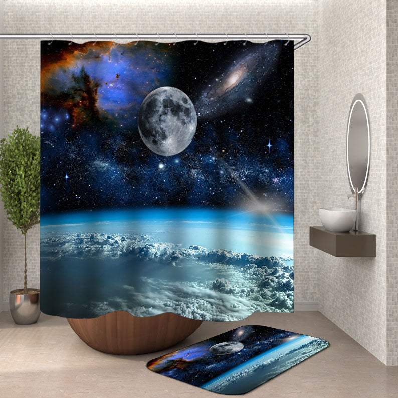 Moon in Space above the Earth Shower Curtain