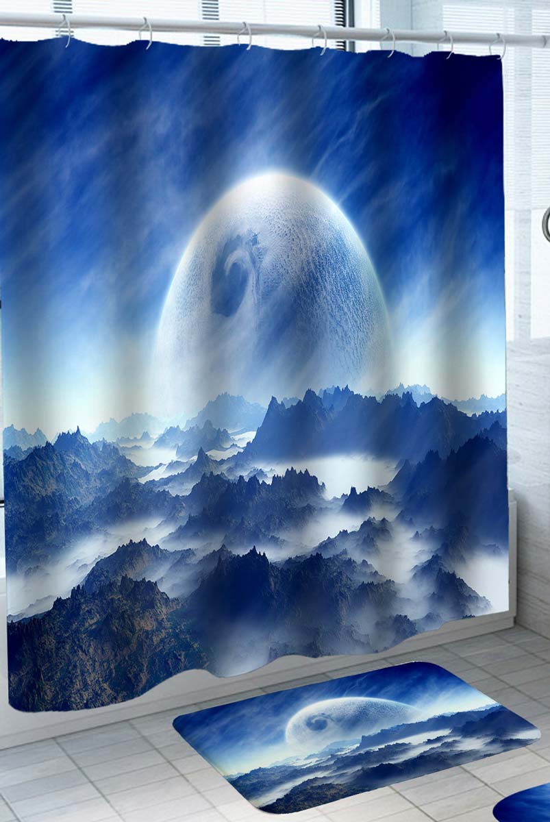Moonlight Shower Curtain with Foggy Sharp Peaks