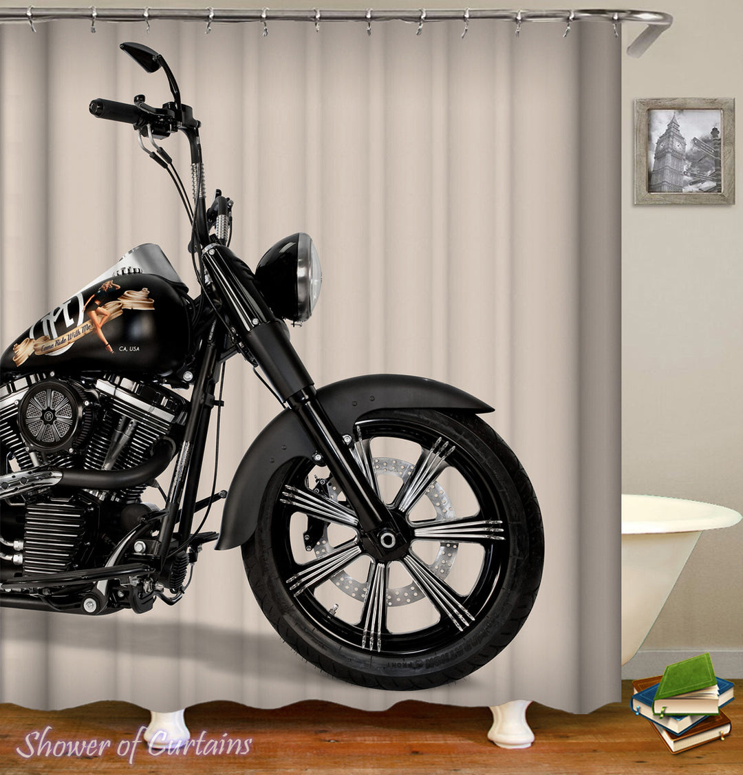 Motorcycle  Shower Curtain - Bathroom Motorcycle Ride