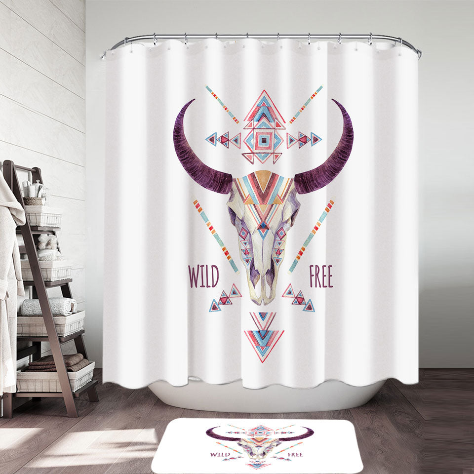 Multi Colored Bull Skull Shower Curtain