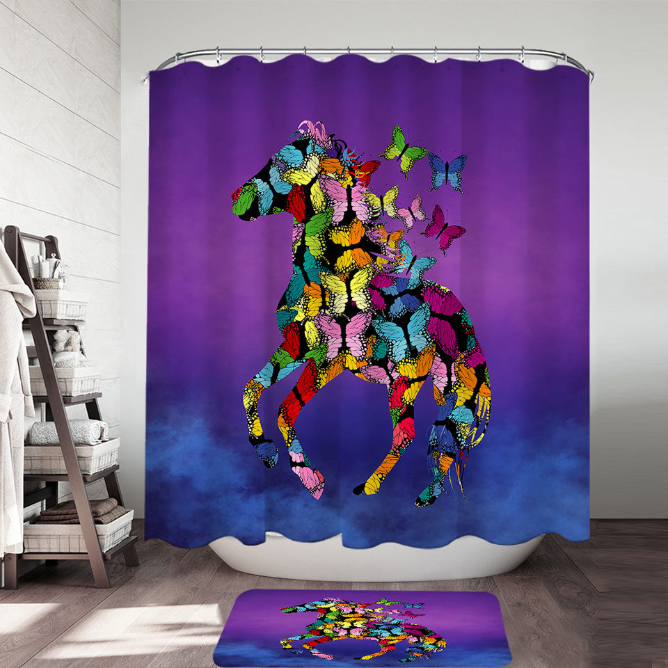 Multi Colored Butterflies Horse Shower Curtain