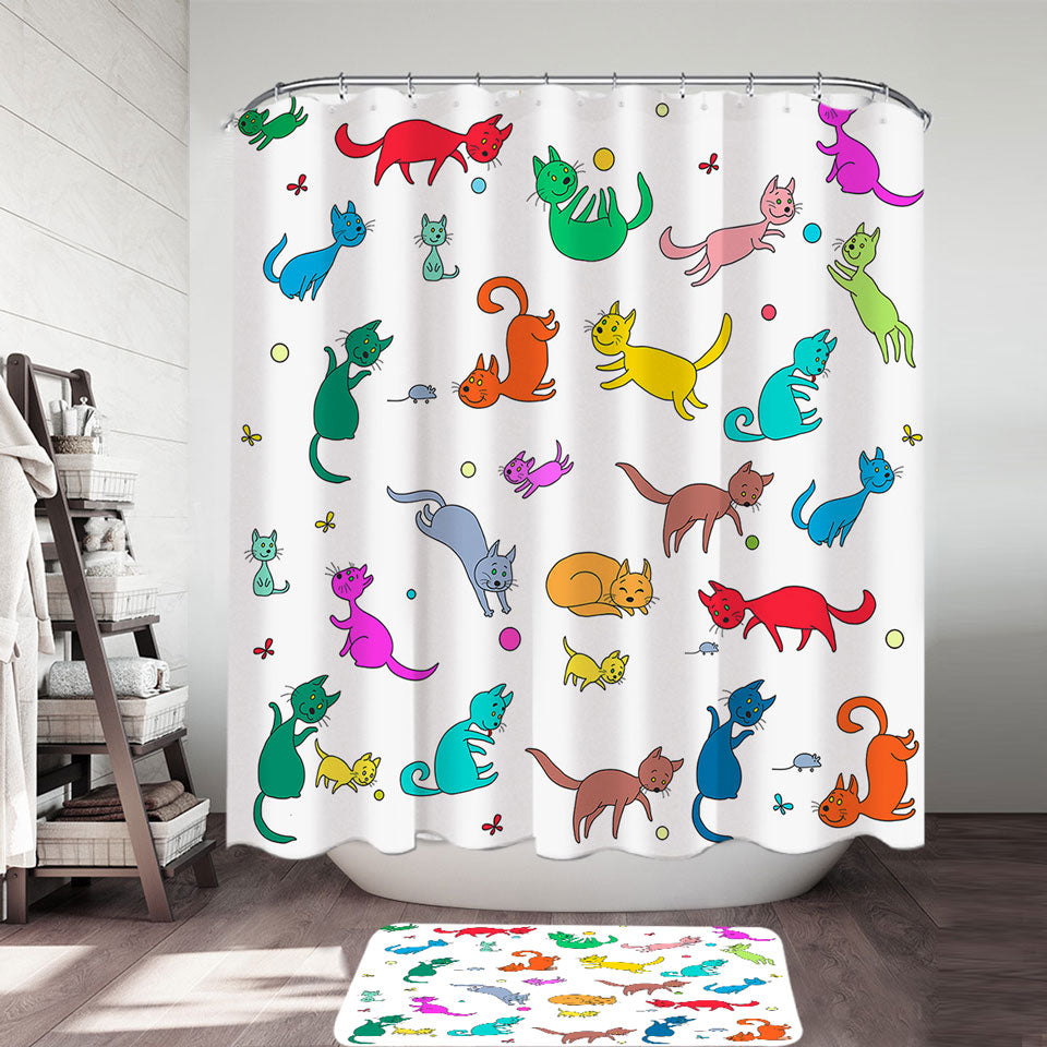 Multi Colored Cute Childrens Shower Curtains with Playing Cats