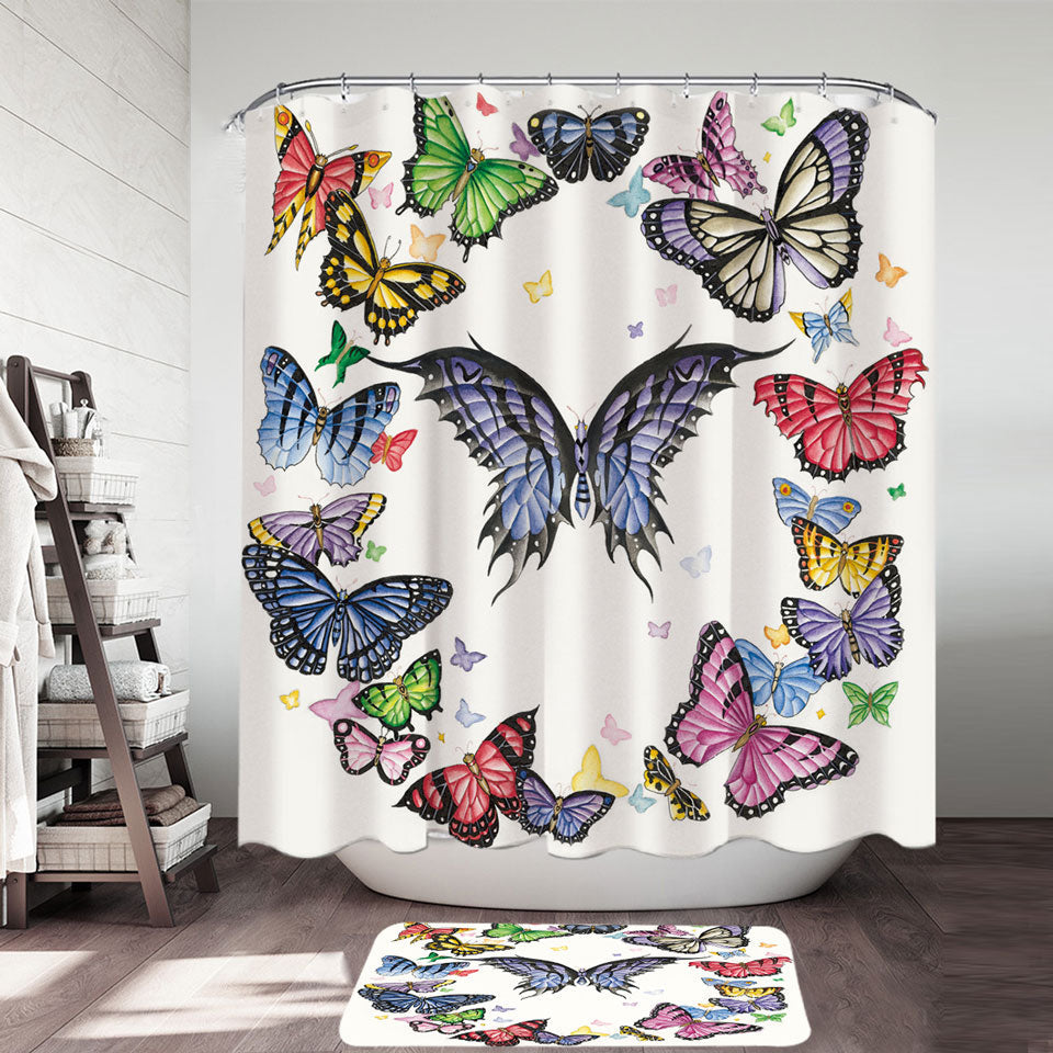 Multi Colored Dark Ring of Butterflies Shower Curtain