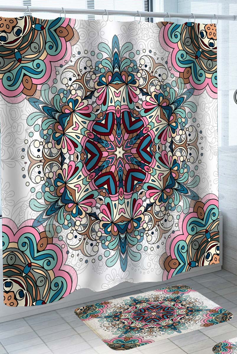 Multi Colored Decorative Shower Curtain with Mandala Design