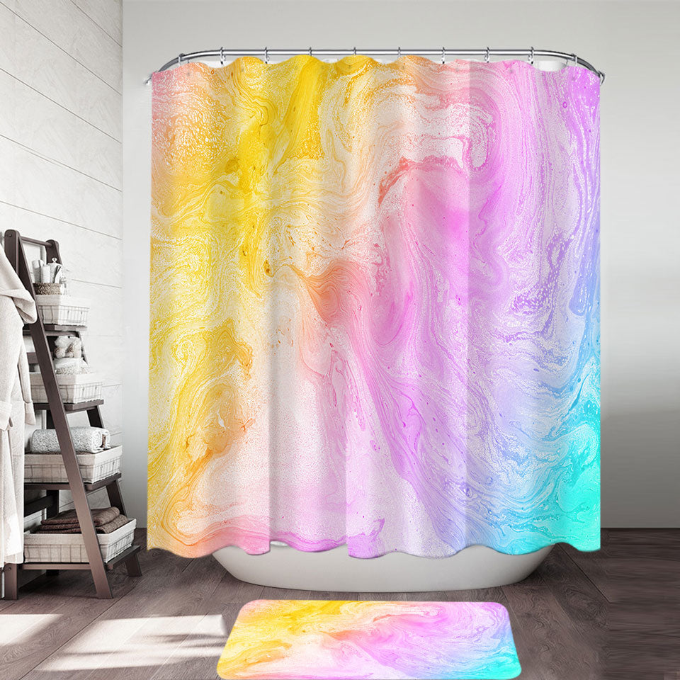 Multi Colored Decorative Shower Curtains Pastel Yellow Purple Blue Marble