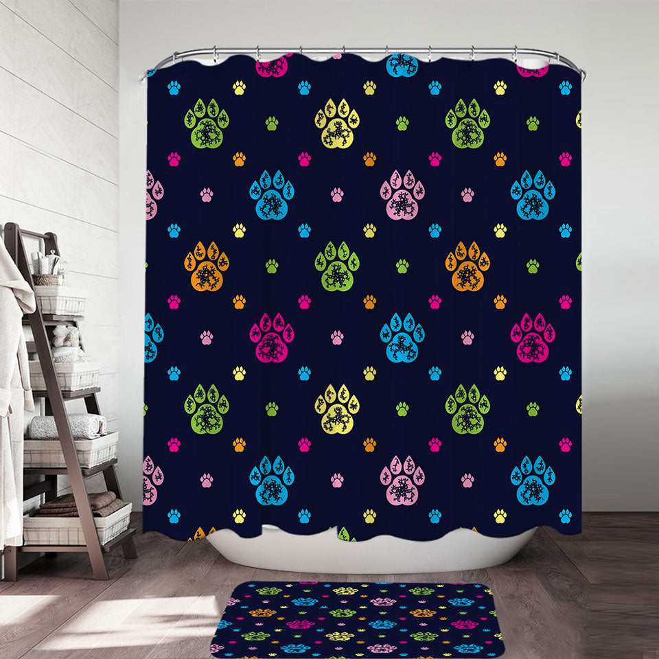 Multi Colored Dog Paws Shower Curtain