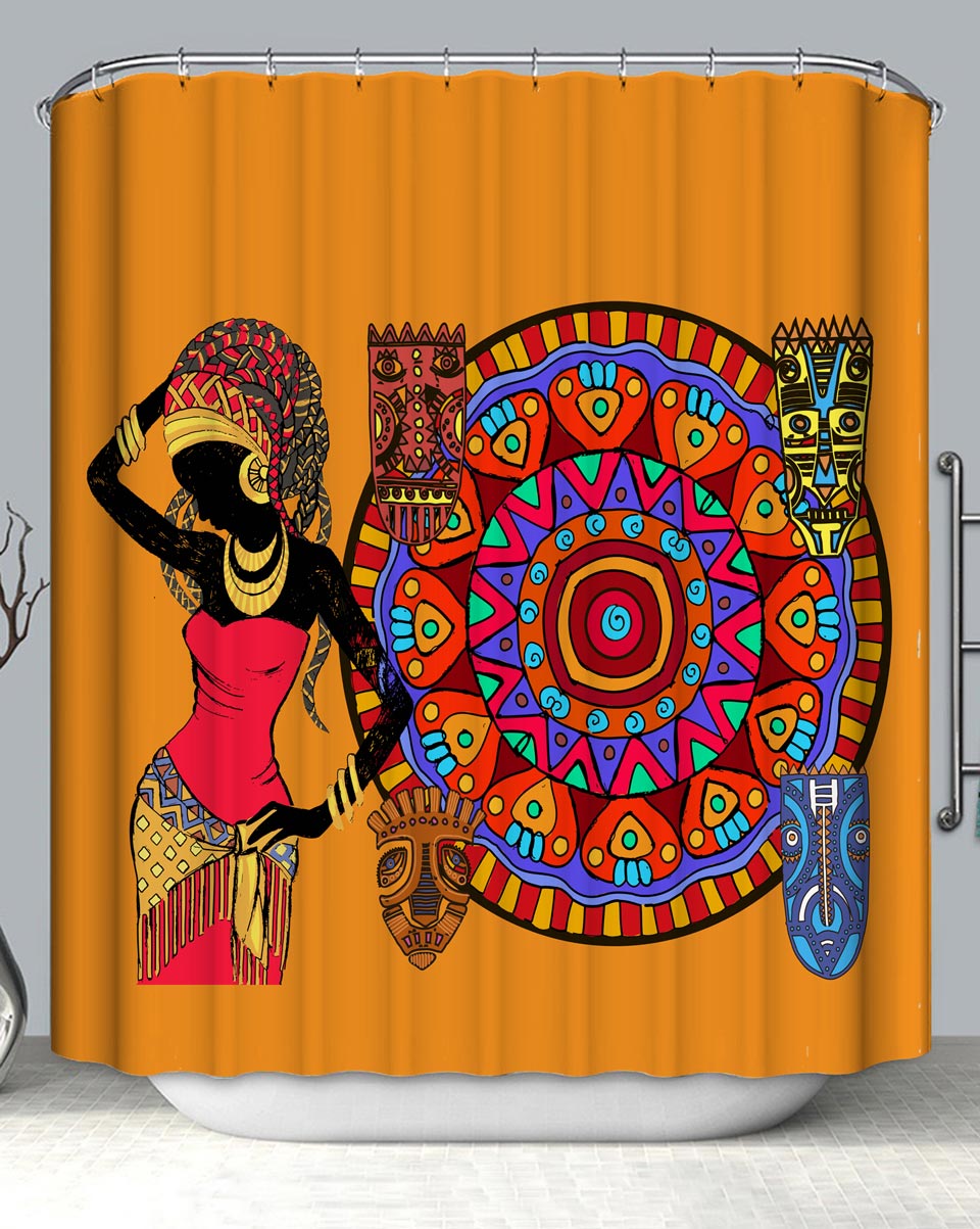 Multi Colored Drawings and African Woman Shower Curtain