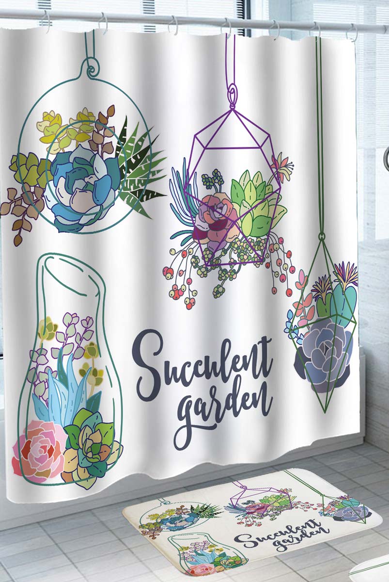 Multi Colored Drawn Succulents Shower Curtains