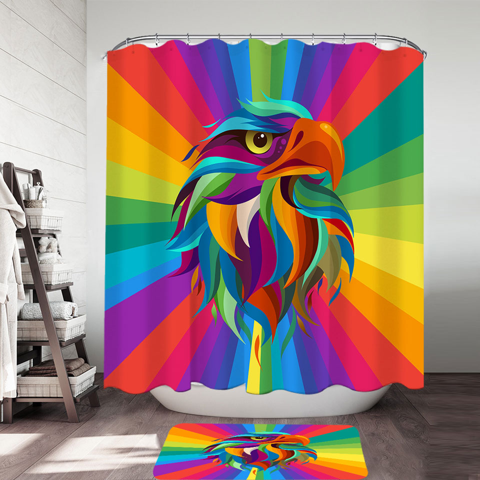 Multi Colored Eagle Head Shower Curtain