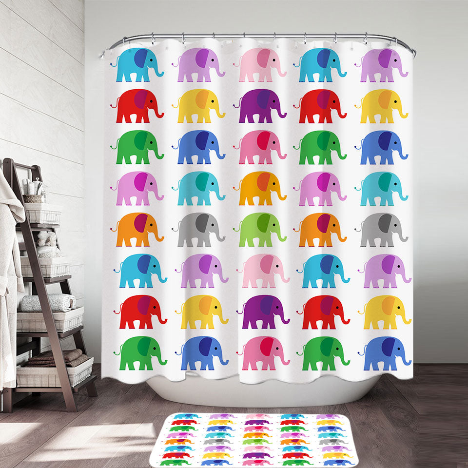 Multi Colored Elephant Shower Curtain