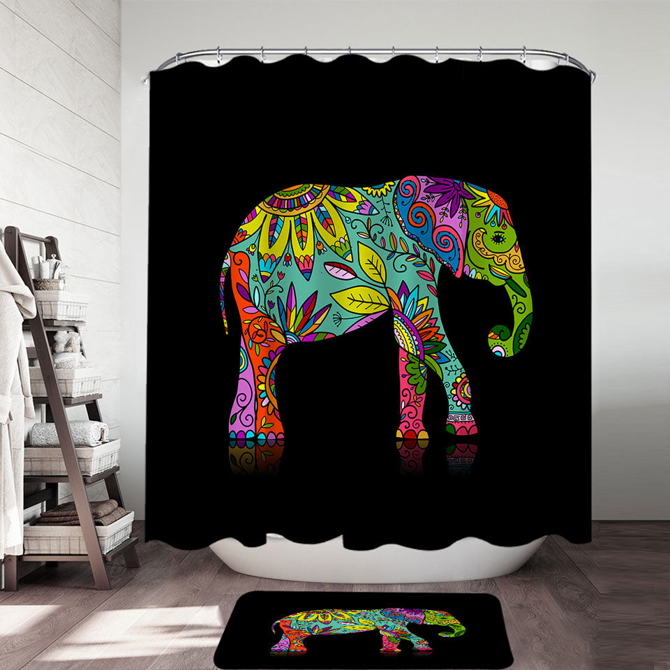 Multi Colored Floral Elephant Shower Curtain