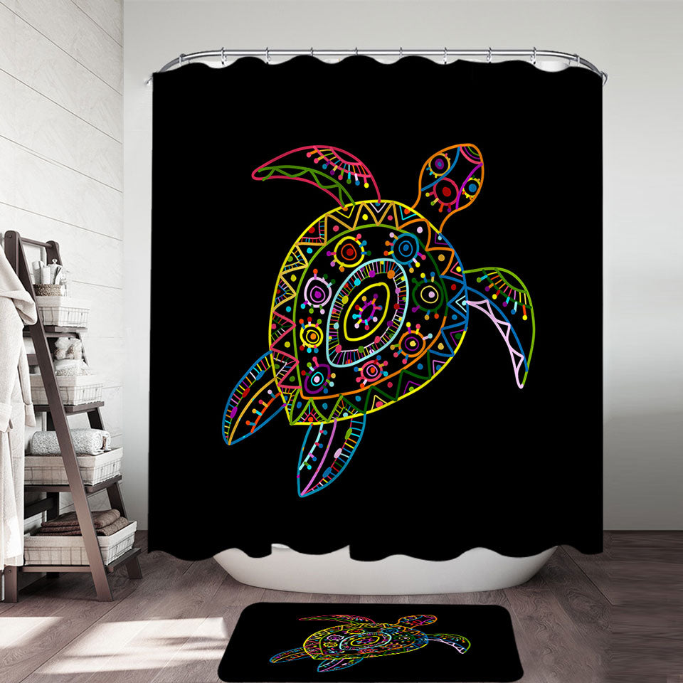 Multi Colored Kids Nautical Shower Curtains Drawing Turtle